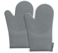 Hovico Silicone Oven Mitts, Heat Resistant 500F Kitchen Mitts 2PCS, 11.6" BPA-Free Soft Baking Gloves, Non-Slip Grip Oven Gloves with Soft Cotton Lining for Kitchen Cooking Baking BBQ - Gray