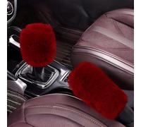 Hovom 2PCS Fluffy Car Gear Shift Knob Cover & Handbrake Cover, Soft Plush Hand Brake Handle & Gear Shift Cover for Women Girls, Universal Comfortable Warm Furry Car Accessories (Wine Red)