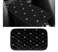 Hovom Bling Car Center Console Cover, 12.6"×7.48" Crystal Rhinestone Fluffy Armrest Cover for Cars, Comfortable Auto Armrest Cushion Pad, Diamond Vehicle Arm Rest Protector, Car Accessories (Black)