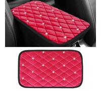 Hovom Bling Car Center Console Cover, 12.6"×7.48" Crystal Rhinestone Fluffy Armrest Cover for Cars, Comfortable Auto Armrest Cushion Pad, Diamond Vehicle Arm Rest Protector, Car Accessories (Rose Red)