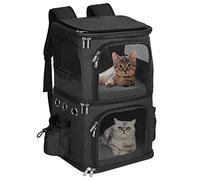 HOVONO Double-Compartment Pet Carrier Backpack for 2 Cats or Small Dogs, Dual Travel Dog Cat Carrier wih Breathable Mesh Windows, Fits Pets up to 20 lbs, Perfect for Traveling/Hiking/Camping, Black