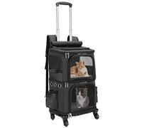 HOVONO Double-Compartment Pet Carrier Backpack with Wheels for Small Cats and Dogs, Cat Rolling Carrier for 2 Cats, Perfect for Traveling/Taking a Walk/Trips to The Vet, Black