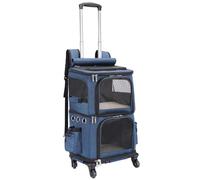 HOVONO Double-Compartment Pet Carrier Backpack with Wheels for Small Cats and Dogs, Cat Rolling Carrier for 2 Cats, Perfect for Traveling/Taking a Walk/Trips to The Vet, Blue