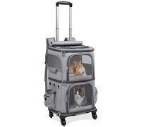 HOVONO Extra Large Double-Compartment Pet Carrier Backpack with Wheels for Small Dogs and Cats, Cat Rolling Carrier for 2 Cats, Perfect for Traveling/Taking a Walk/Trips to the Vet, Grey