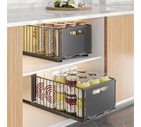 Hovoto Pull out Cabinet Organiser Foldable, 2PCS pull out drawers for kitchen cupboards, Pull Out Shelf Kitchen Storage Drawer for Kitchen Cupboard, Bathroom, Bedroom, White, 24.5 * 37.5 * 19cm