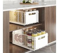Hovoto Pull out Cabinet Organiser Foldable, 2PCS pull out drawers for kitchen cupboards, Pull Out Shelf Kitchen Storage Drawer for Kitchen Cupboard, Bathroom, Bedroom, White, 24.5 * 37.5 * 19cm