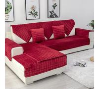 Hovoto Soft Flannel Sofa Cover, Sofa Cushion Covers Washable, Non Slip Sofa Cover 1 2 3 4 Seater Couch Covers for Sectional Sofa, Sofa Slipcovers L Shape Furniture Protector, Red, 45 * 45cm