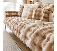 Hovoto Thick Rabbit Plush Sofa Cover 1 2 3 Seater, Universal Non Slip Corner Sofa Cover L Shape Super Soft Faux Fur Sofa Slipcovers for Living Room, Dark brown A, 70 * 90cm