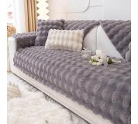 Hovoto Thick Rabbit Plush Sofa Covers 1 2 3 Seater, Non Slip Sofa Slipcovers For Corner L Shape, Soft Thick Plush Sofa Cushion Covers, Washable Furniture Protector, dark gray, 90 * 210cm