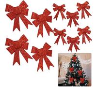 HOVUK 10Pk Red Christmas Glitter Bows - 4pcs Large 16cm and 6pcs Small 11cm Christmas Tree and Party Decoration Bows, Festive Home Decor Accessories for Xmas Wreaths and Holiday Decorations