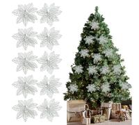 HOVUK 10x Artificial Poinsettia, Decorative Christmas Flowers for Holiday Decor, 10cm White, Clip-On