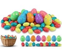 HOVUK 126PCs Mini Glitter Easter Eggs 4cm to 3cm- Easter Crafts Foam Eggs for Easter Bonnet Decoration, Multicolour Egg Decorations for Table Craft Egg Hunts and Hats