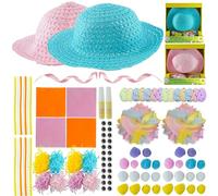 HOVUK 128Pcs Easter Bonnet DIY Kit for Children | Blue/Pink Easter Hats for Cosplay Competition | Easter Hunting Stocking Stuffers for Boys and Girls