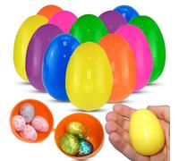 HOVUK 12PCs Fillable Easter Eggs 6cm/2.4" - Colourful Plastic Eggs Hunt Basket Stuffer, Large Easter Eggs to Fill with Spring Candies Kids Kitchen Pretend Play Game Toys