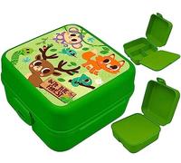 HOVUK 14cm Into The Forest Square Lunch Box, 3 Compartments Plastic Sandwich Box, Microwave and Dishwasher Safe Food Container, BPA Free, Reusable and Leak Proof Lunch Container Box