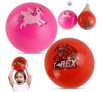 HOVUK 2 Piece Beach Balls in Red Dinosaur & Pink Unicorn Design, Kickballs with No Burrs, Smooth Surface PVC Poolside Play Balls, Bouncy Balls for Kids, Size-66cm