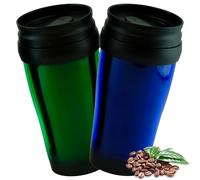 HOVUK 2 Piece Insulated Coffee Tumblers - 400ml, Green & Blue Reusable Coffee Cups, Double-Walled Coffee Travel Mug Spill Proof Leak Proof-16.5cm