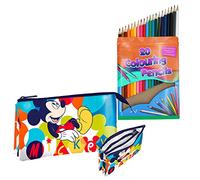 HOVUK 20Pcs Colouring Set, 1x Mickey Mouse Large Storage Triple Pocket Stationery Bag, 22cm Zip Closure Pencil Case, Back to School Essentials for Kids