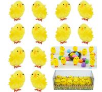 HOVUK 24Pcs Easter Chenille Yellow Chicks, Adorable Face Chick Ornaments, Bonnet Trilby and Hunt Decor, Easter Party Favours Supplies