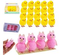 HOVUK 24PCS Easter Mini Animal Decorations - 20 Yellow Easter Chick Decorations & 4 Pink Piglet Figurines, Cute Easter Craft Supplies, Easter Basket Fillers, Table Decor Party Favors
