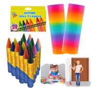 HOVUK 24PCS Jumbo Wax Crayons with 2PCS Large Rainbow Magic Spring Toy 15cm Stretchy Slinky Fidget Sensory Toy Kids Party Bag Fillers Classroom Rewards Gifts UK