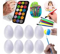 HOVUK 25PCs White Polystyrene Eggs with Paint Brush and Paint Palette - Easter Styrofoam Eggs Foam Balls for Easter Crafts and Displays, Decoration, Staining or Painting