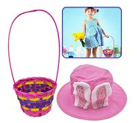 HOVUK 2Pcs- 56cm Pink Polyester Hat wd Bunny Ears and 40cm Pink Easter Egg Basket, Traditional Hat and festive Easter Basket for Kids