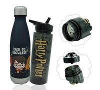 HOVUK 2Pcs Black Harry Potter Water Bottles Boys| 740ml Sports Bottle with Straw| 650ml Plastic Water Bottle for Kids| Kids School Gifts 3+Years