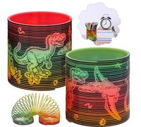 HOVUK 2PCs Dinosaur Magic Springs - Red and Green Coil Springs Toys for Kids 3+Y - Stretchy Bouncing Fidget Toys - Party Bag Fillers - Size: 6.5CM