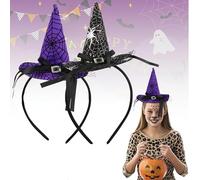 HOVUK 2Pcs Halloween Witch Hat Headband Black & Purple - Spooky Cobweb with Spider Design Costume Hair Accessories for Women, Kids & Adults, Party, Cosplay, Trick-or-Treat