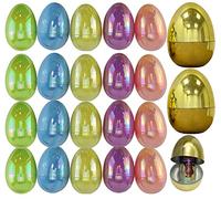 HOVUK 2Pcs Large Golden Jumbo Easter Eggs with 20Pcs Iridescent Colourful Eggs, Egg Hunt Basket Filler Party Favour, Snap Open Fillable Surprise Eggs for Children to Fill with Surprises