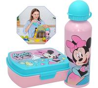 HOVUK 2Pcs Minnie Mouse Kids Lunch Set| 16.5cm Sandwich Box and 500ml Aluminum Water Bottle for Kids 3+Y, Perfect Canteen Set for Kids Diet, Picnic, School
