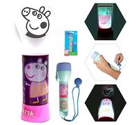 HOVUK 2Pcs Peppa Pig Gift for Night| 20cm Bedside Table Night Lamp Projector for Kids Room| 16cm Kids LED Big Torch Flashlight for Camping Home 3+Years