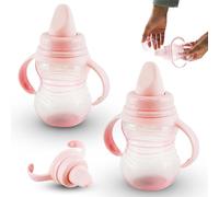 HOVUK 2PCs Pink Children Sippy Cup 290ml/10oz - Twin Handle Plastic Cup for Milk, Water and Juice, Sippy Bottle with Handles, BPA Free Trainer Cup for 6+Months