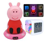 HOVUK 2Pk Set Peppa-Pig Night Lights Kids, 3D Bedside Night Lamp and Cube LED Clock for Kids, 4 Color Changing Alarm Clock for Bedroom Decor