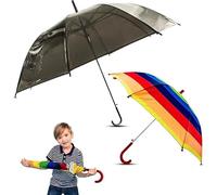 HOVUK 2x Umbrellas, Rainbow Kids & Black Adult, Wind-Resistant 8-Rib Frame, Push Button, J-Handle, Durable Polyester, Compact Travel Umbrellas for Rain Protection