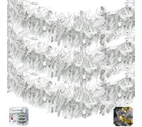 HOVUK® 3-Pack White/Silver Thick & Thin Tinsel Garland Christmas Decoration, Xmas Tree Decor (2M each White-Silver Tinsels) Total 6M