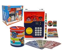 HOVUK 30Pcs Paw Patrol Piggy Bank for Boys Ages 3-12 | Money Safe Bank with Stationery| Electronic Password Money Box for Kids | Birthday Gifts for Boys