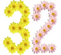 HOVUK 32PCs Easter Fabric Decorative Daisies Spring 4.7cm - Fabric Daisy Flower Heads for DIY Scrapbooking, Artificial Gerbera Daisies for Hairpins, Wreaths, and Table Scatters (Yellow & Pink)