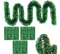 HOVUK® 3PCs Green Chunky Tinsel Garlands 2M - Fine Cut Thick and Thin Christmas Tree Garland, Hanging Decorations for Christmas Indoor and Outdoor Party