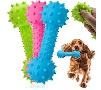 HOVUK 3Pcs Interactive Dog Toys 14cm, Dumbbell Shaped Spikey Rubber Chew Toys for Dogs, Non-Toxic Soft on Gums Pet Teething Dog Bones, Indestructible Average Chewers