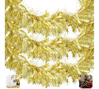 HOVUK® 3PCs Metallic Gold Chunky Fine Cut 2M Tinsel Garlands, Luxury Christmas Tree Decoration, Best for Xmas Party and Home Decoration