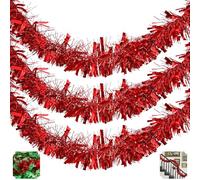 HOVUK® 3PCs Red Fine Cut Chunky 2M Shiny Tinsel Garlands, Luxury Christmas Tree Decoration, Red Garlands for Xmas Party and Home Decoration