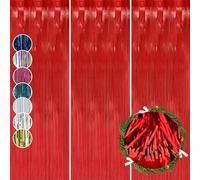 HOVUK 3Pk Christmas Red Hanging Foil Lametta 50cm - Xmas Tree and Valentines Decoration, Christmas Decoration for Home Office Wedding Birthday Parties