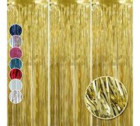 HOVUK 3Pk Gold Metallic Tinsel Foil Curtains 50cm - Gold Backdrop Streamer Curtain for Photo Booth Props, Bachelorette Party Supplies, Birthday, Christmas, New Year Decorations
