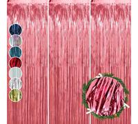 HOVUK 3Pk Hot Pink Foil Fringe Curtain 50cm - Tinsel Lametta Backdrop for Birthday Party, Graduation, Christmas Room Decor, Wedding Decorations, Streamer Curtain for Photo Booth and Event Backdrop