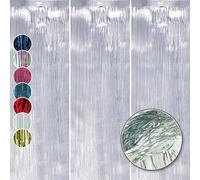 HOVUK 3Pk Silver Christmas Foil Lametta 50cm - Silver Glitter Party Streamers, Backdrop Curtains for Birthday, Prom, New Year, Bachelorette Party, Disco Dancing Ball Decorations