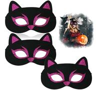 HOVUK 3x Black Cat Felt Eye Masks with Adjustable Elastic Band, Halloween Cosplay Costume Accessories for Kids & Adults, Fancy Dress Masquerade Props for Carnival Party & Trick or Treat