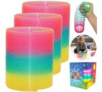 HOVUK 3x Glitter Rainbow Magic Spring Toys 6.5cm, Plastic Coil Fidget Sensory Toys for Kids 3+, Party Bag Fillers, Retro Gifts, Multicoloured Slinky Fun for Children