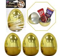 HOVUK 3x Golden Easter Eggs 10cm - Jumbo Golden Easter Eggs Plastic Fillable Easter Eggs for Easter Egg Hunt Game Easter Theme Party Supplies Decoration